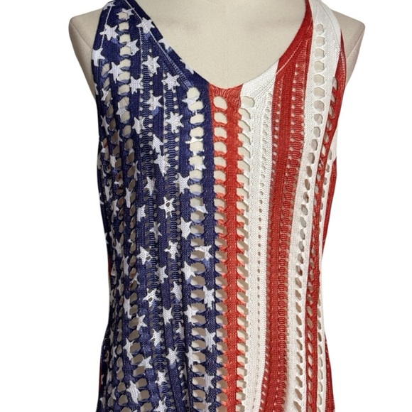 American Flag Swim Cover-Up Red White Blue‎ Stars Stripes Size M Crochet Bikini - Picture 5 of 7